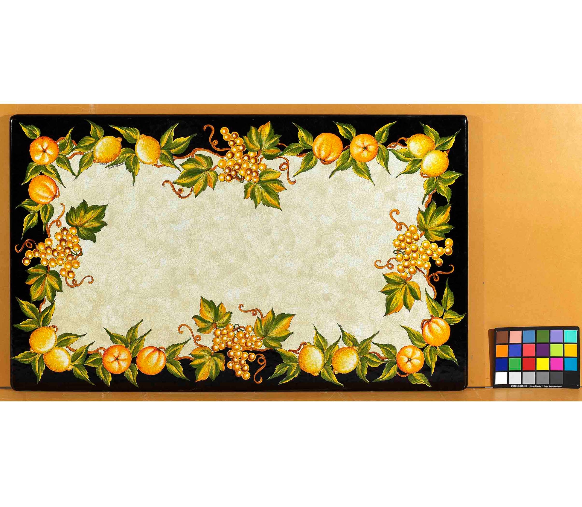 Assisi Fruits Lava Stone Ceramic Art Rectangular Table Detail