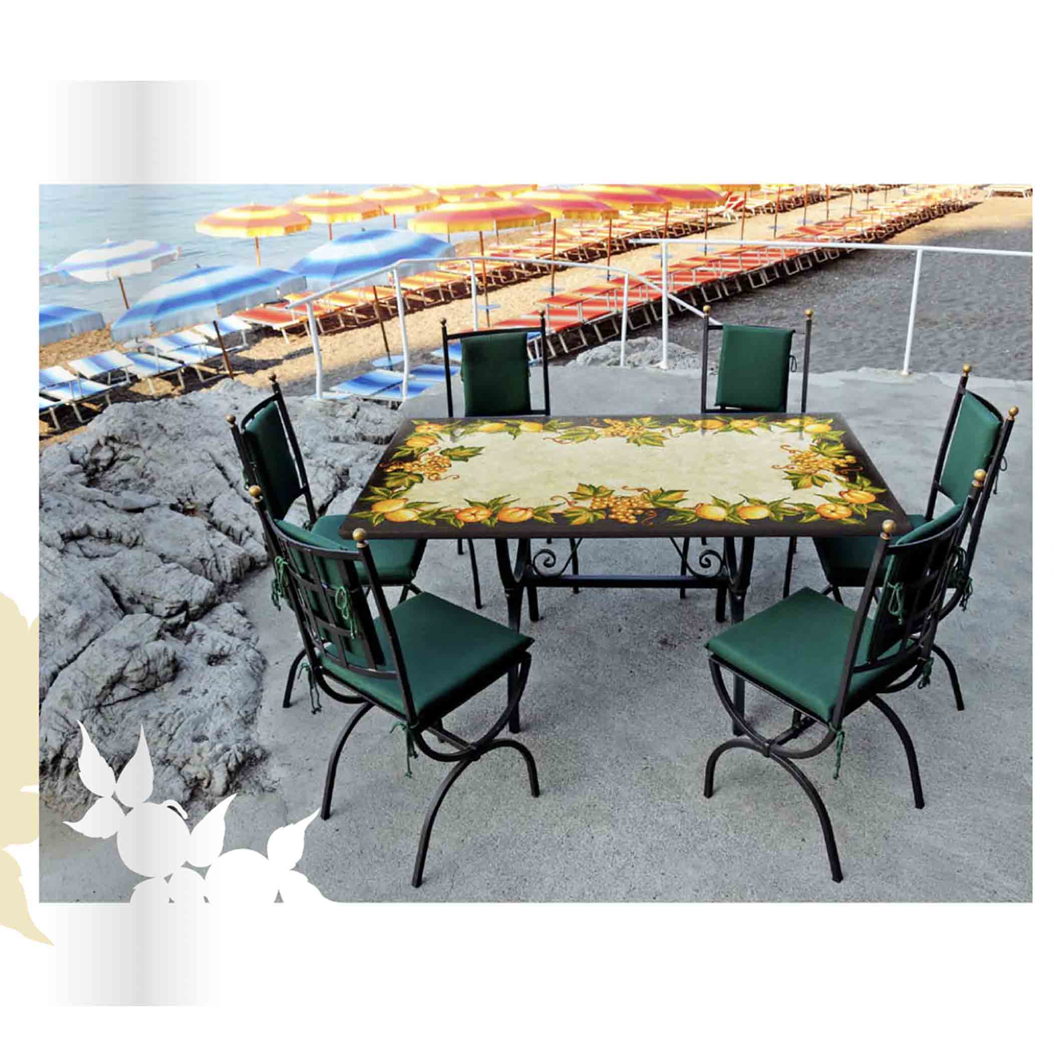 Assisi Fruits Lava Stone Ceramic Art Rectangular Table