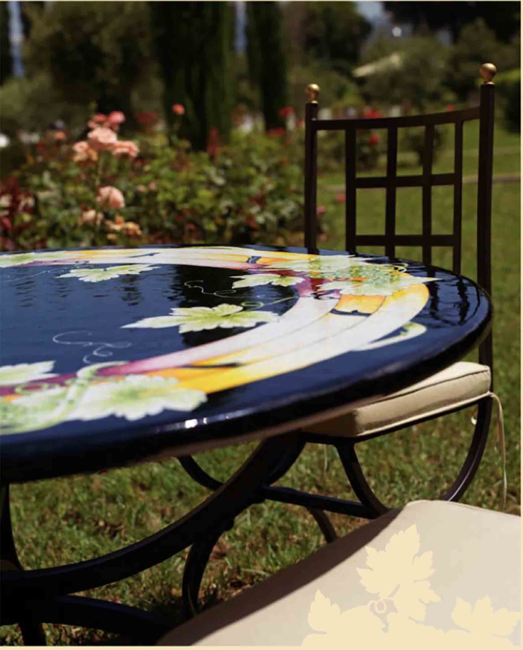Atene Round Lava Stone Ceramic Art Table perspective view