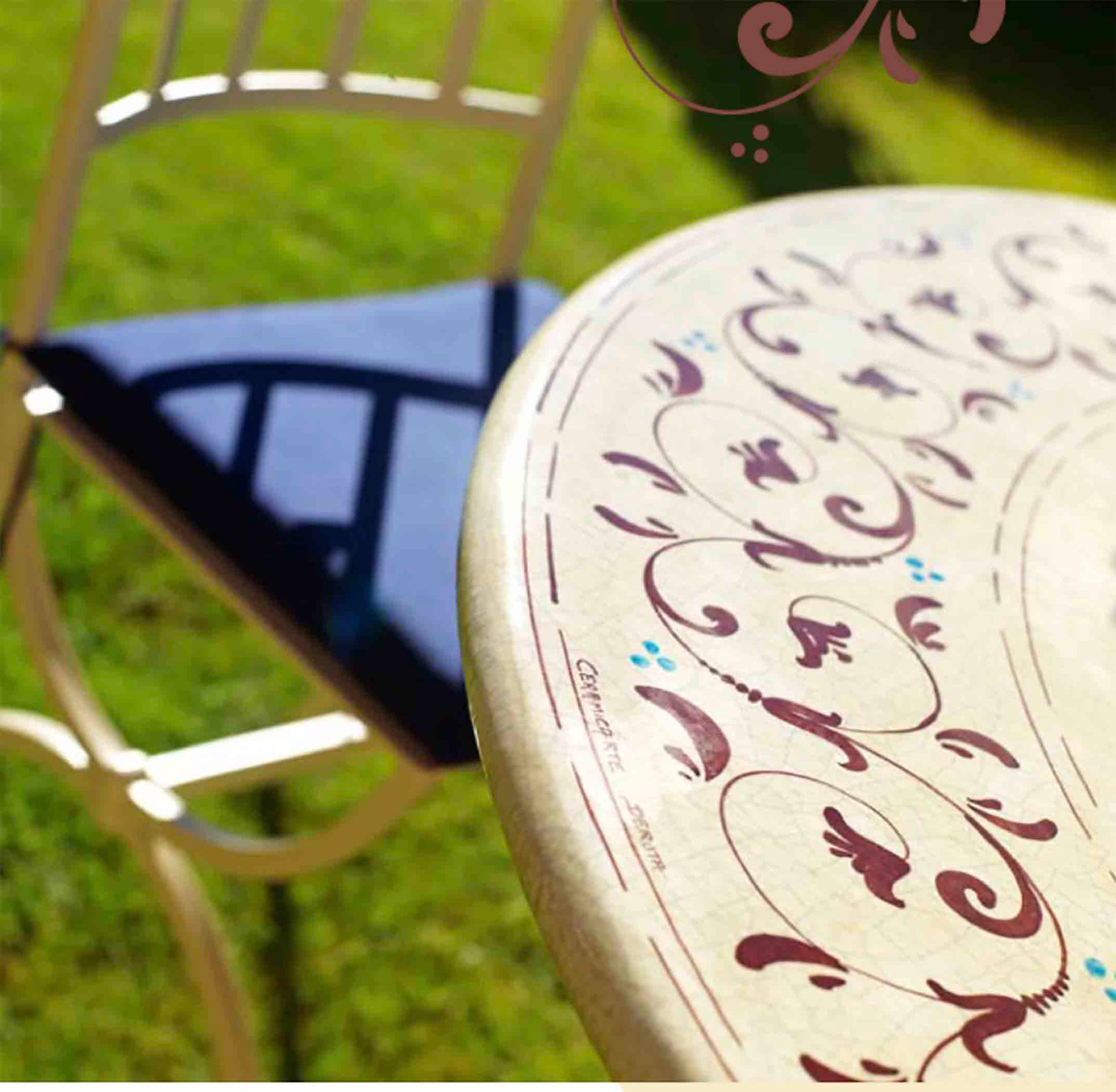 Italian Atlanta Round Lava Stone Ceramic Table Details