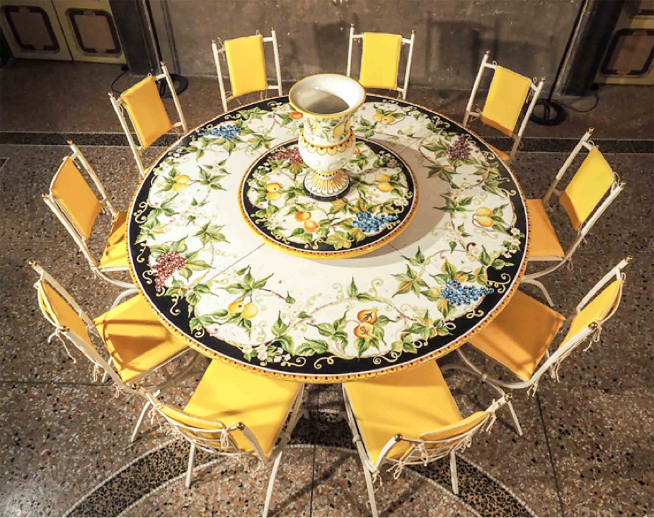 Bevegna Round Lava Stone Ceramic Art Table