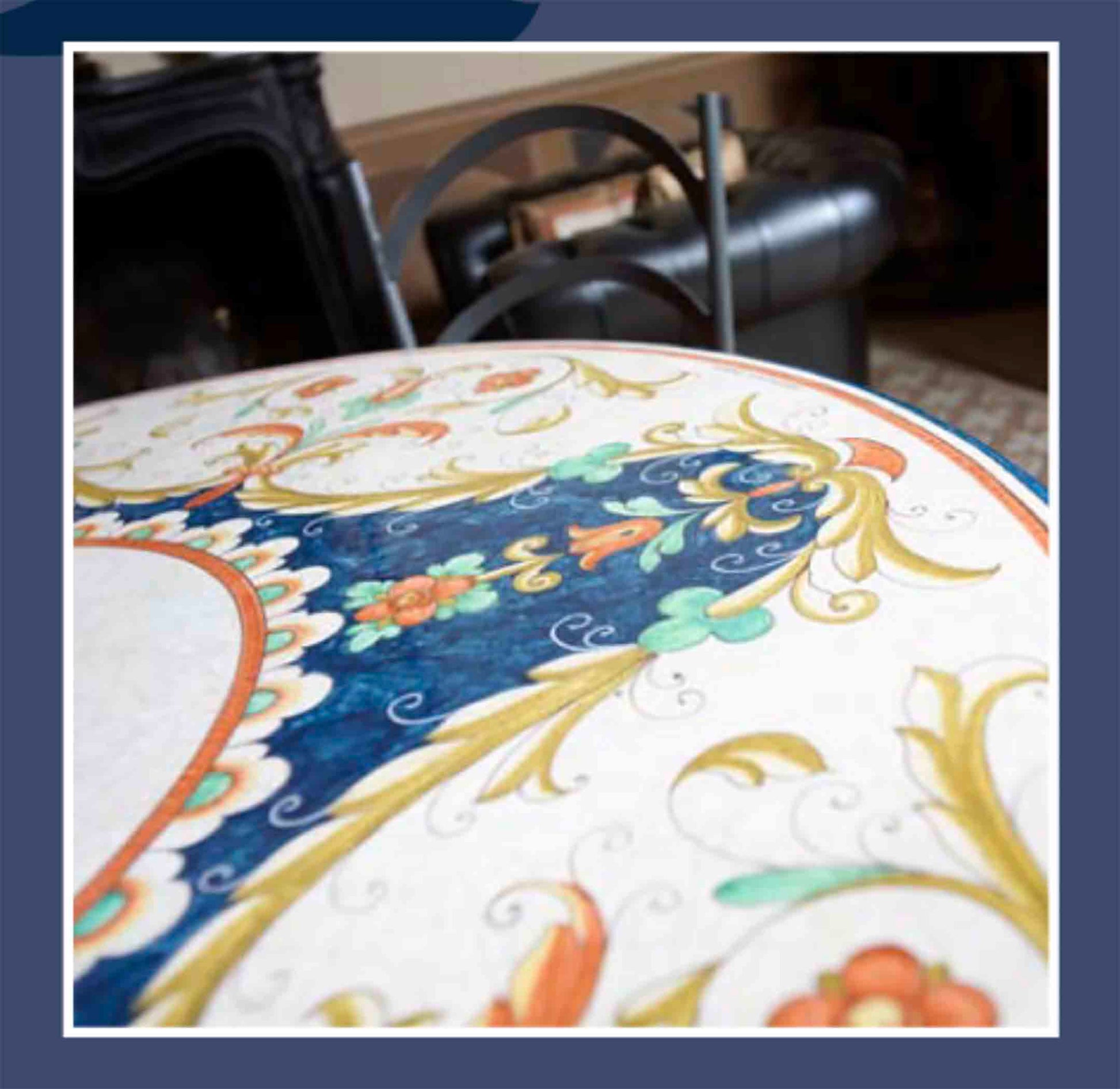 Italian Gubbio Round Lava Stone Ceramic Art Table Top