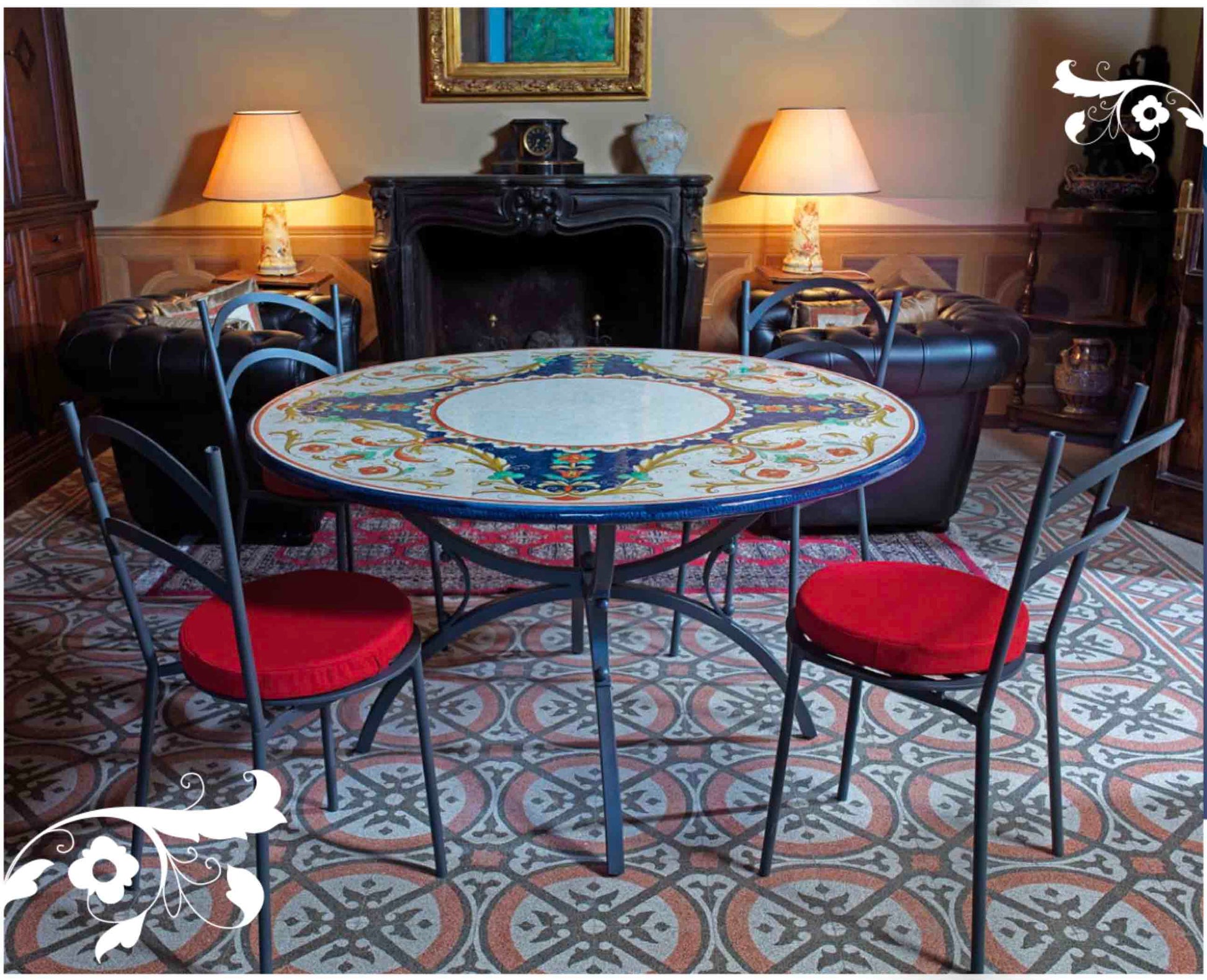Italian Gubbio Round Lava Stone Ceramic Art Table Main