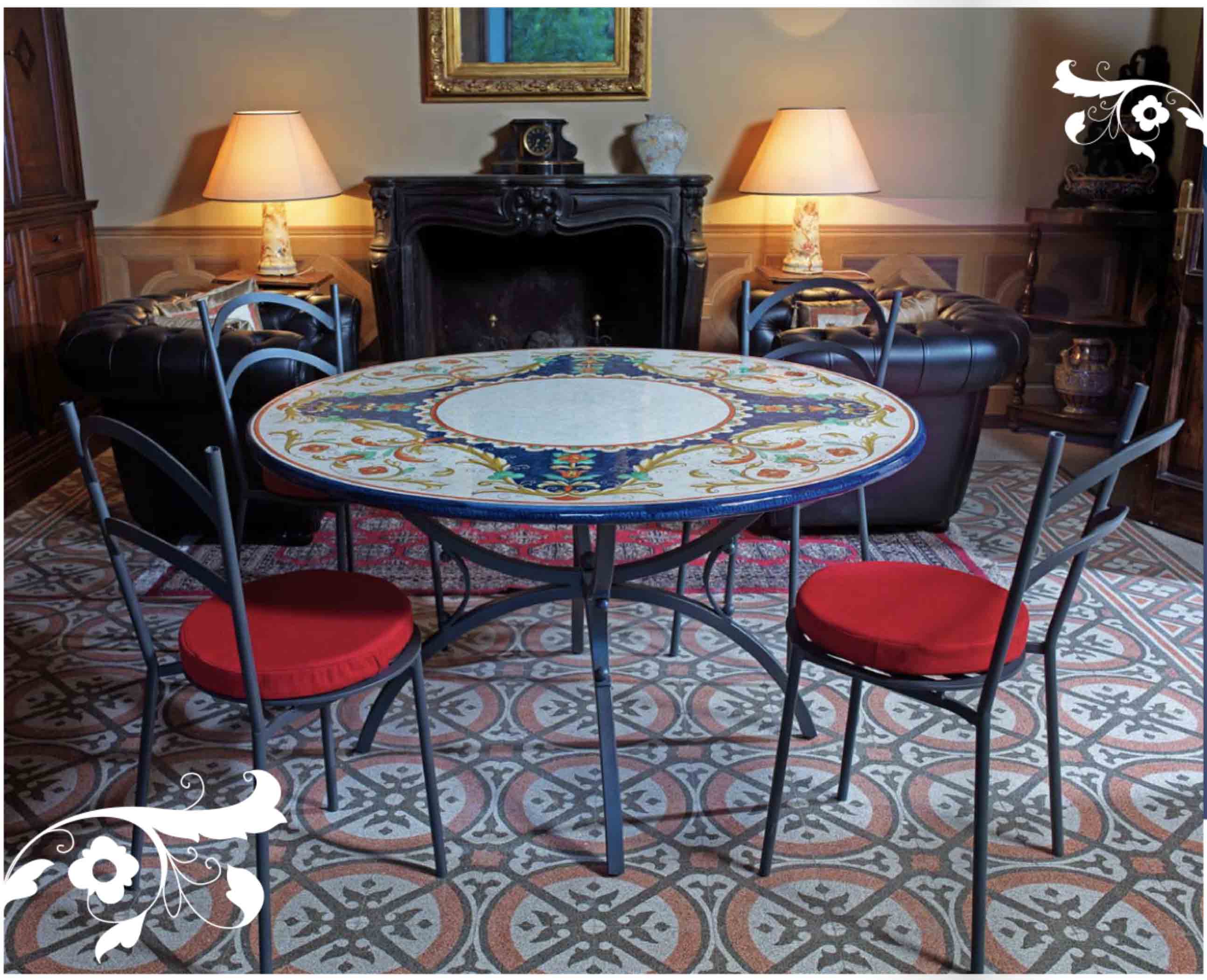 Italian Gubbio Round Lava Stone Ceramic Art Table Main