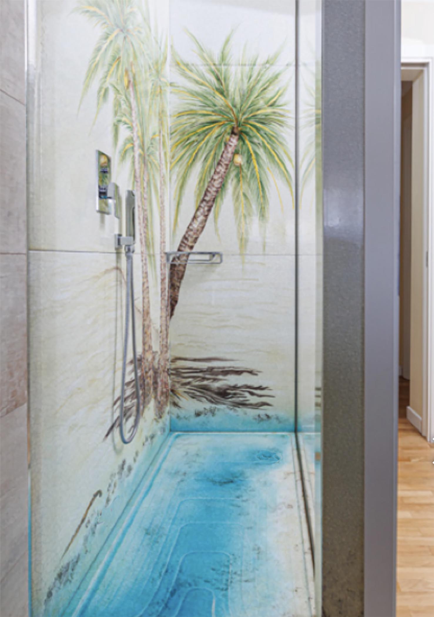Palm Beach Ocean Italian Handpainted Lava Stone Ceramic Shower Tiles
