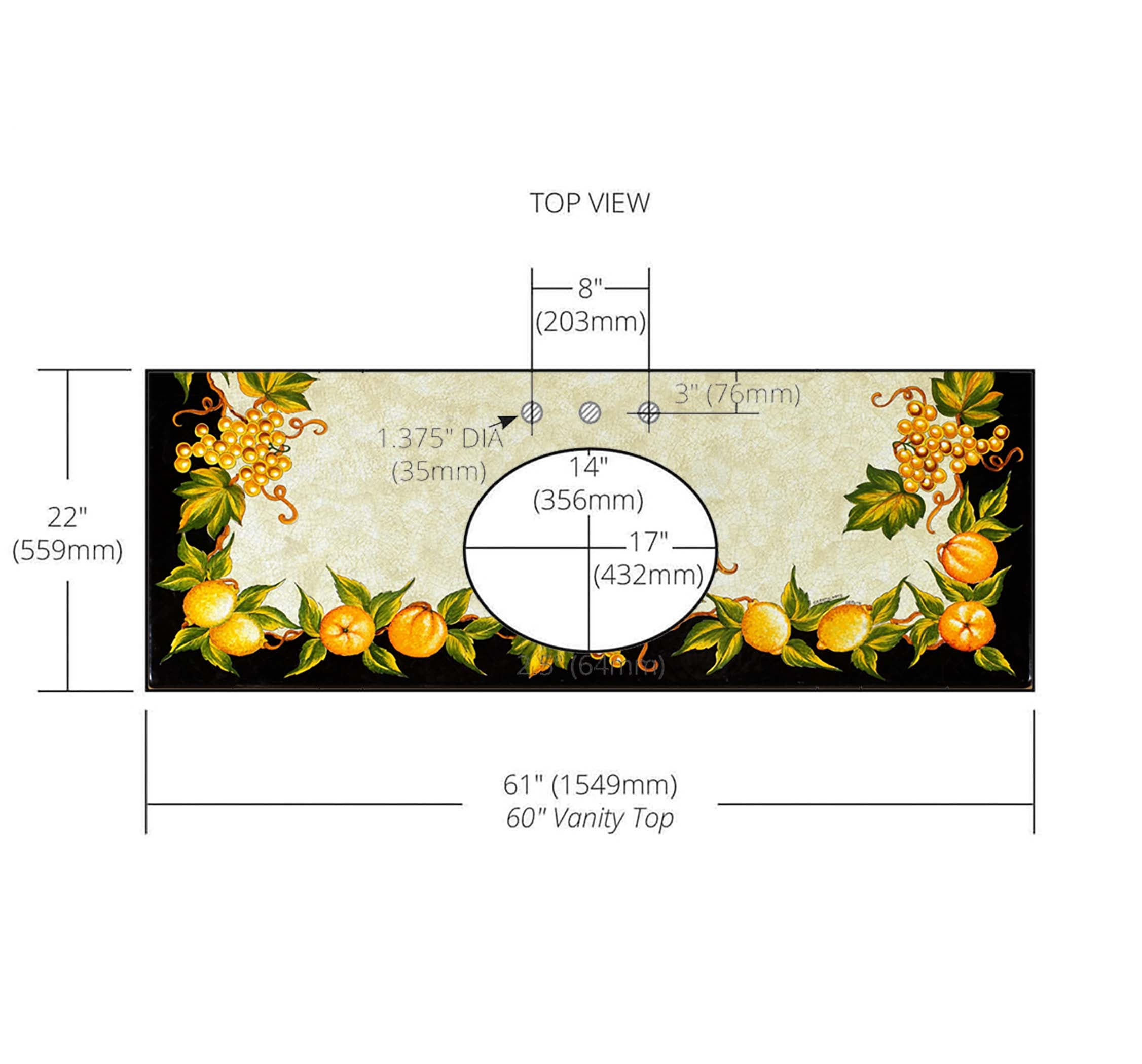 Lava Stone Vanity Top - Oval Cutout Art Design