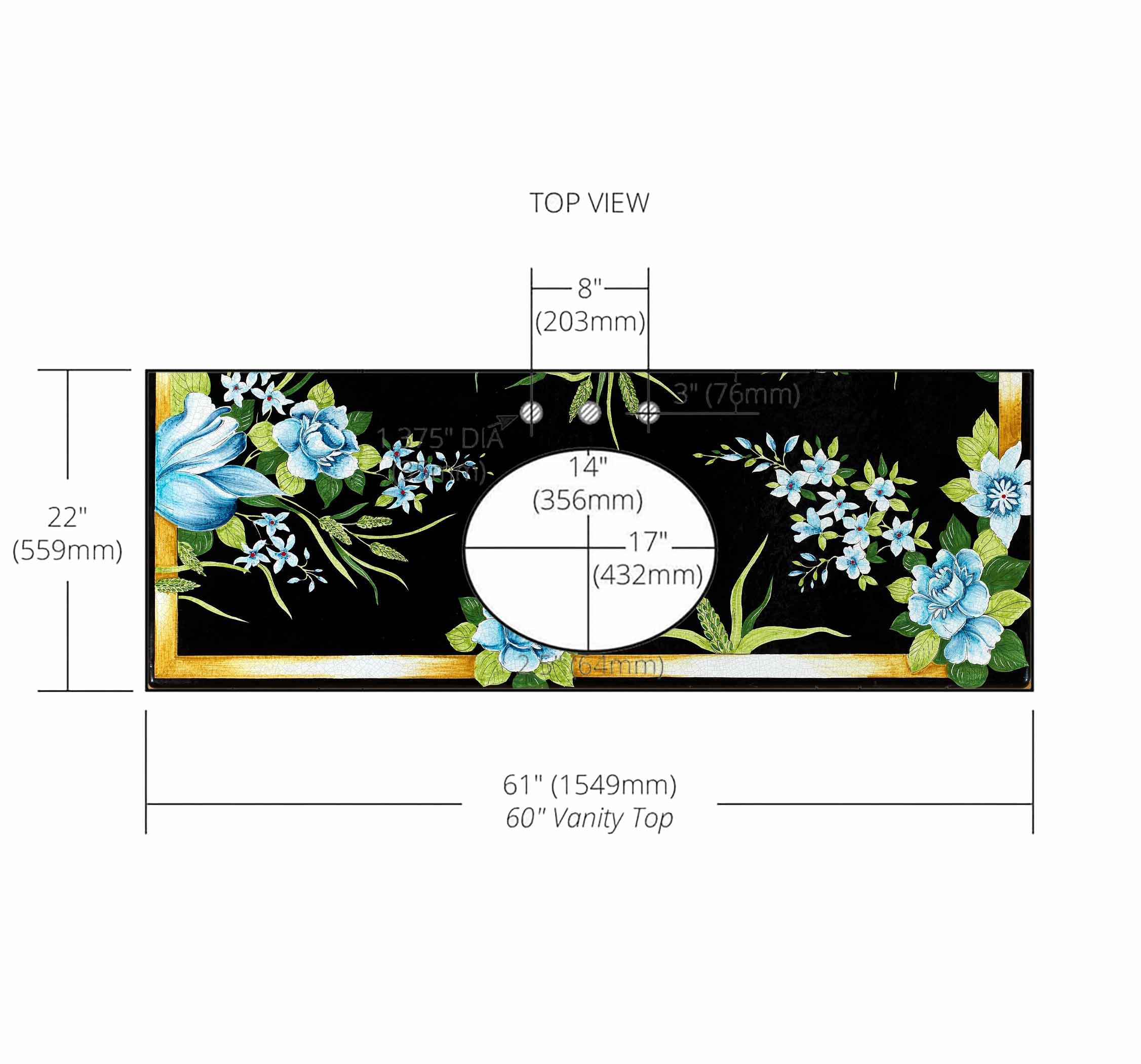 Lava Stone Vanity Top -Oval Cutout Floral Desgn