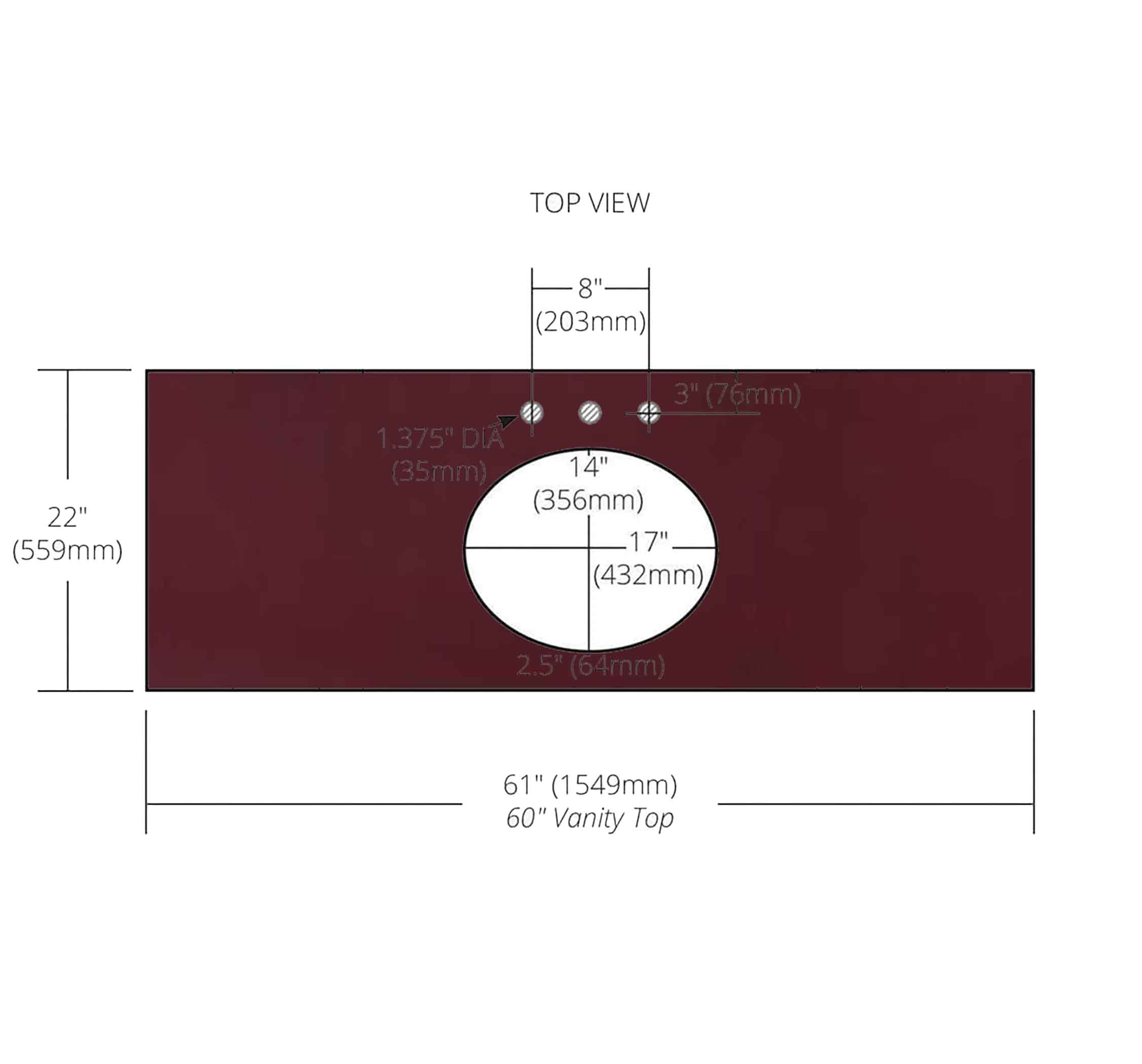Lava Stone Vanity Top - Oval Cutout Plain Color