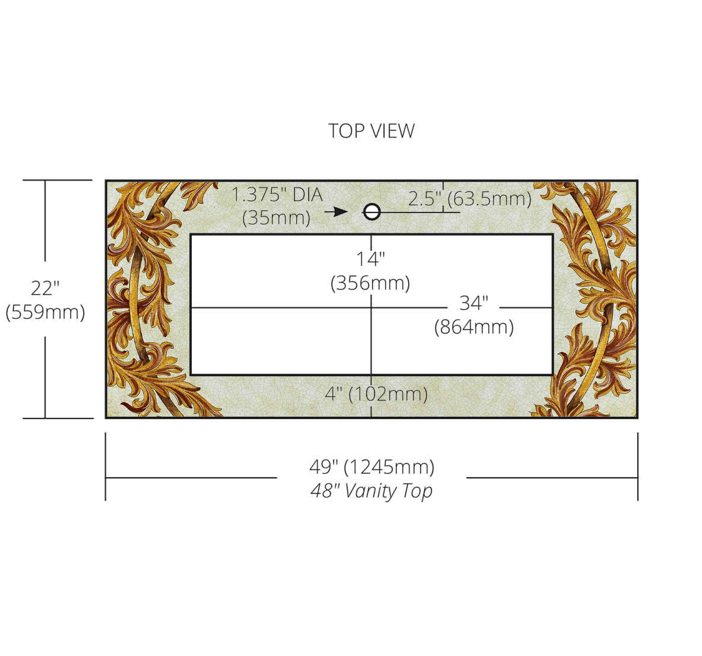 Royal Lava Stone Ceramic Large 34x14 Through Cutouts Vanity Top