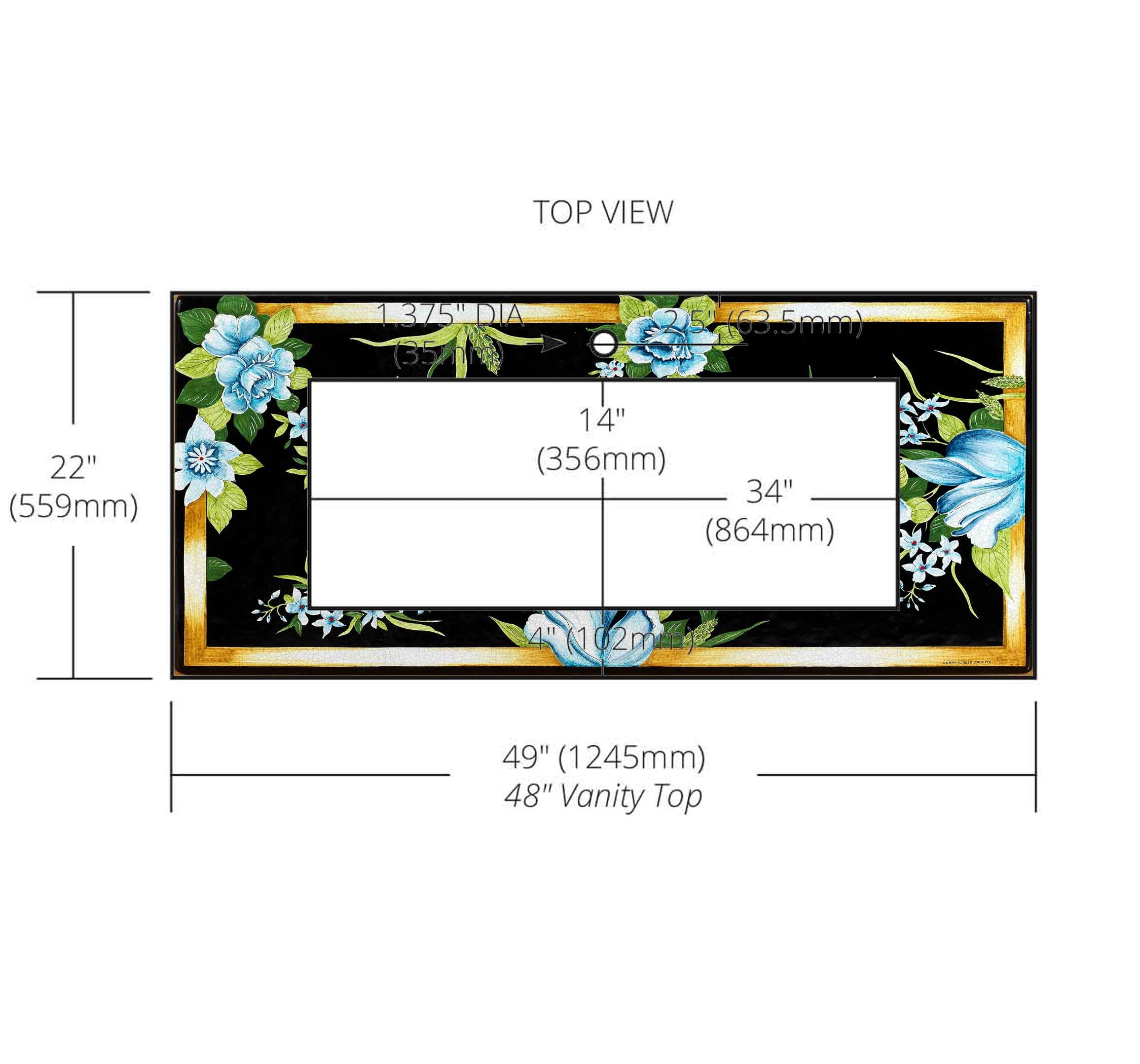 Floral Lava Stone Ceramic Art Large 34x14 Through Cutout Vanity Top