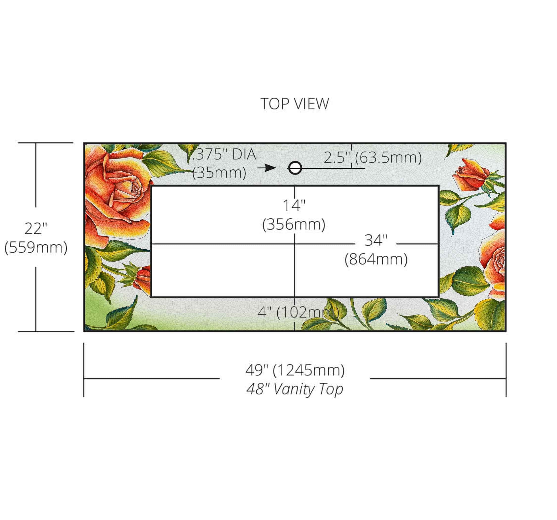 Floral Lava Stone Ceramic Art Large 34x14 Through Cutout Vanity Top
