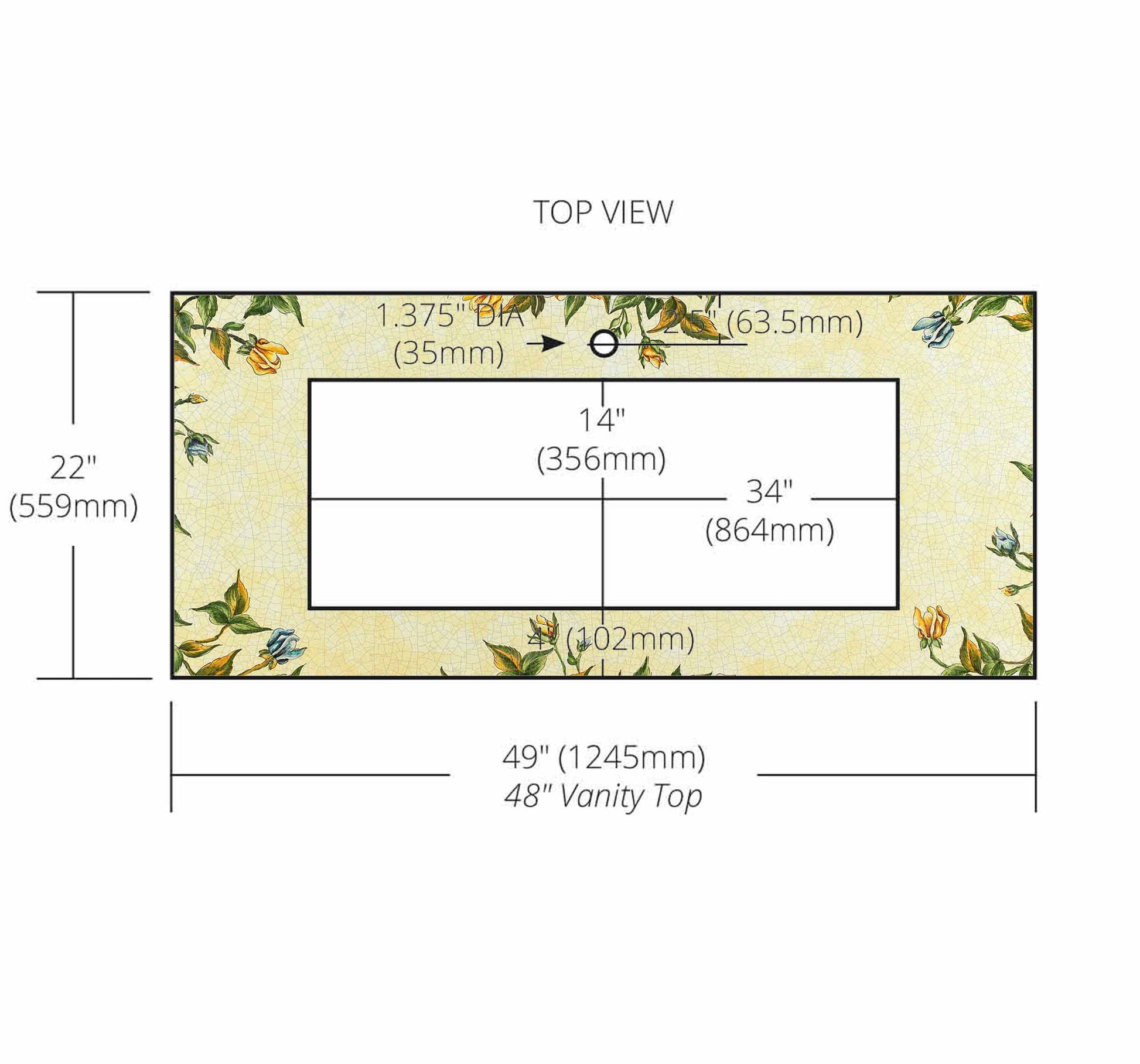 Floral Lava Stone Ceramic Large Through Cutout Vanity Top