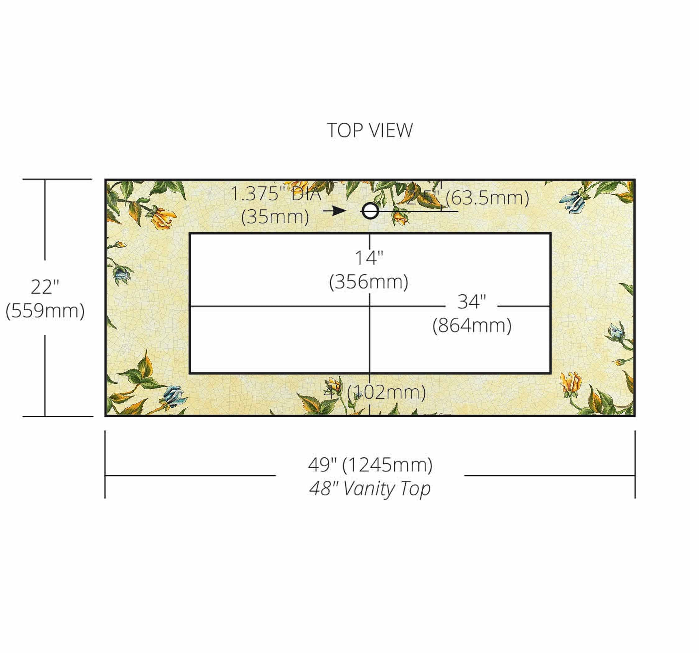 Floral Lava Stone Ceramic Large Through Cutout Vanity Top