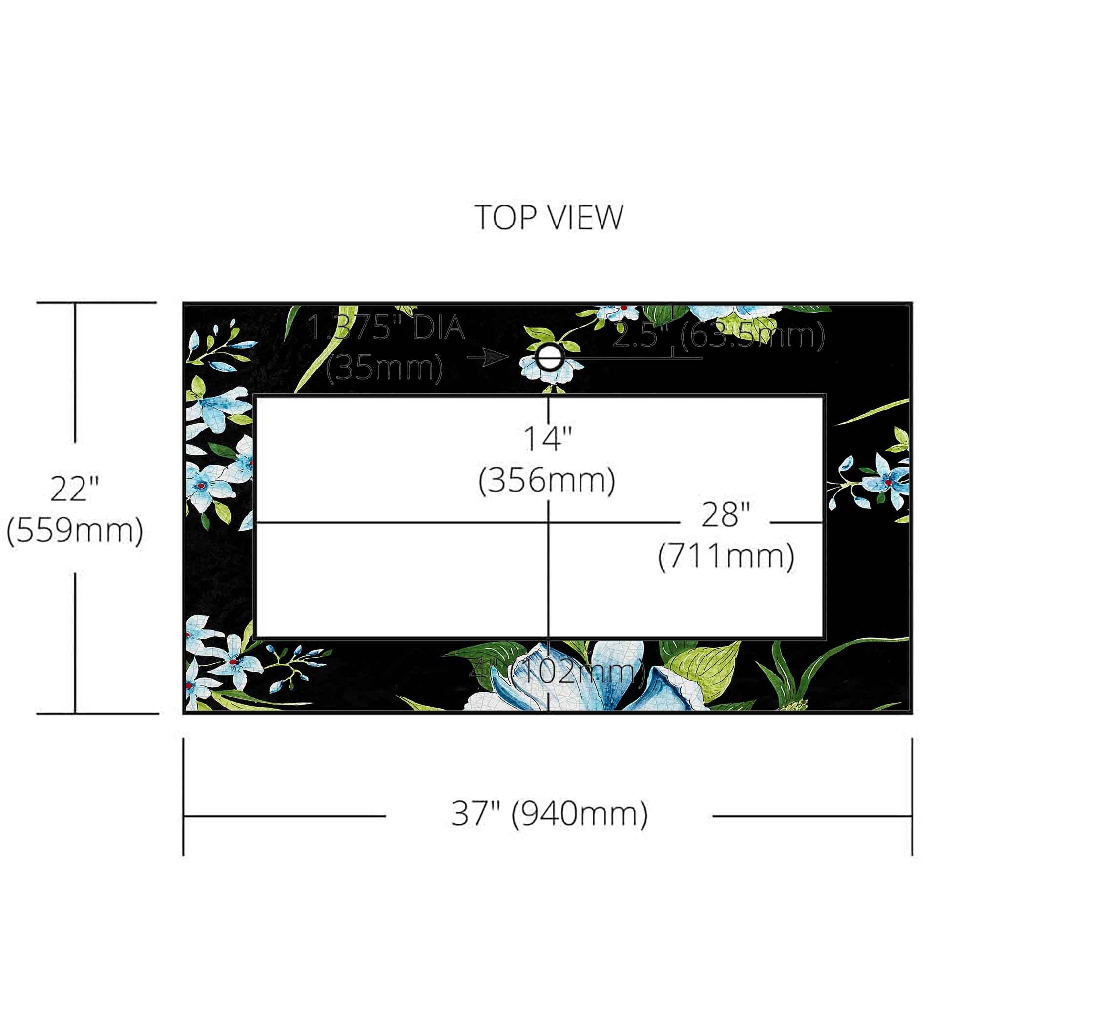 Flower Black and Blue Lava Stone Ceramic Art Through Vanity Top