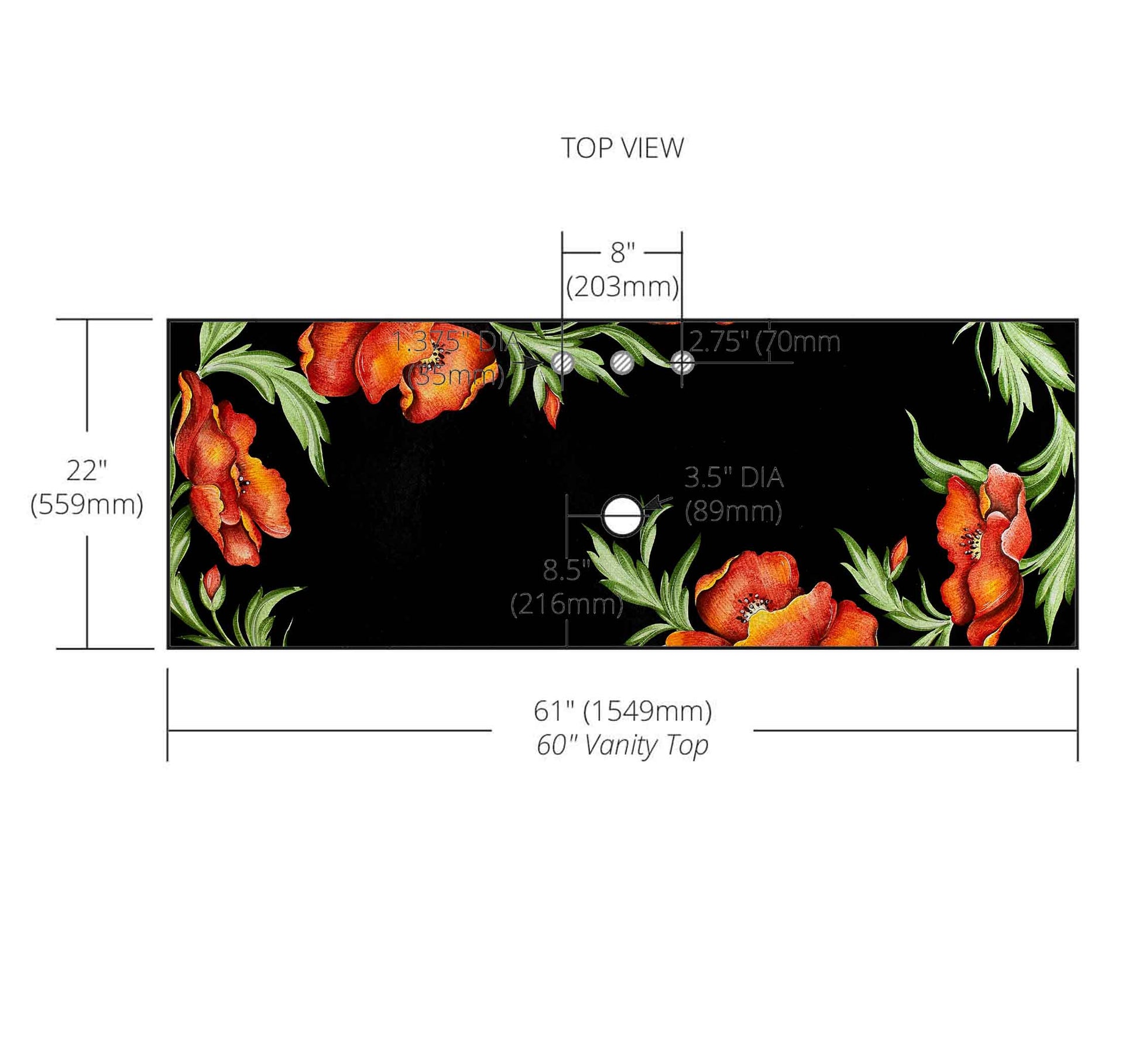 Flora Lava Stone Ceramic Vanity Top for Vessel Sinks Cutout