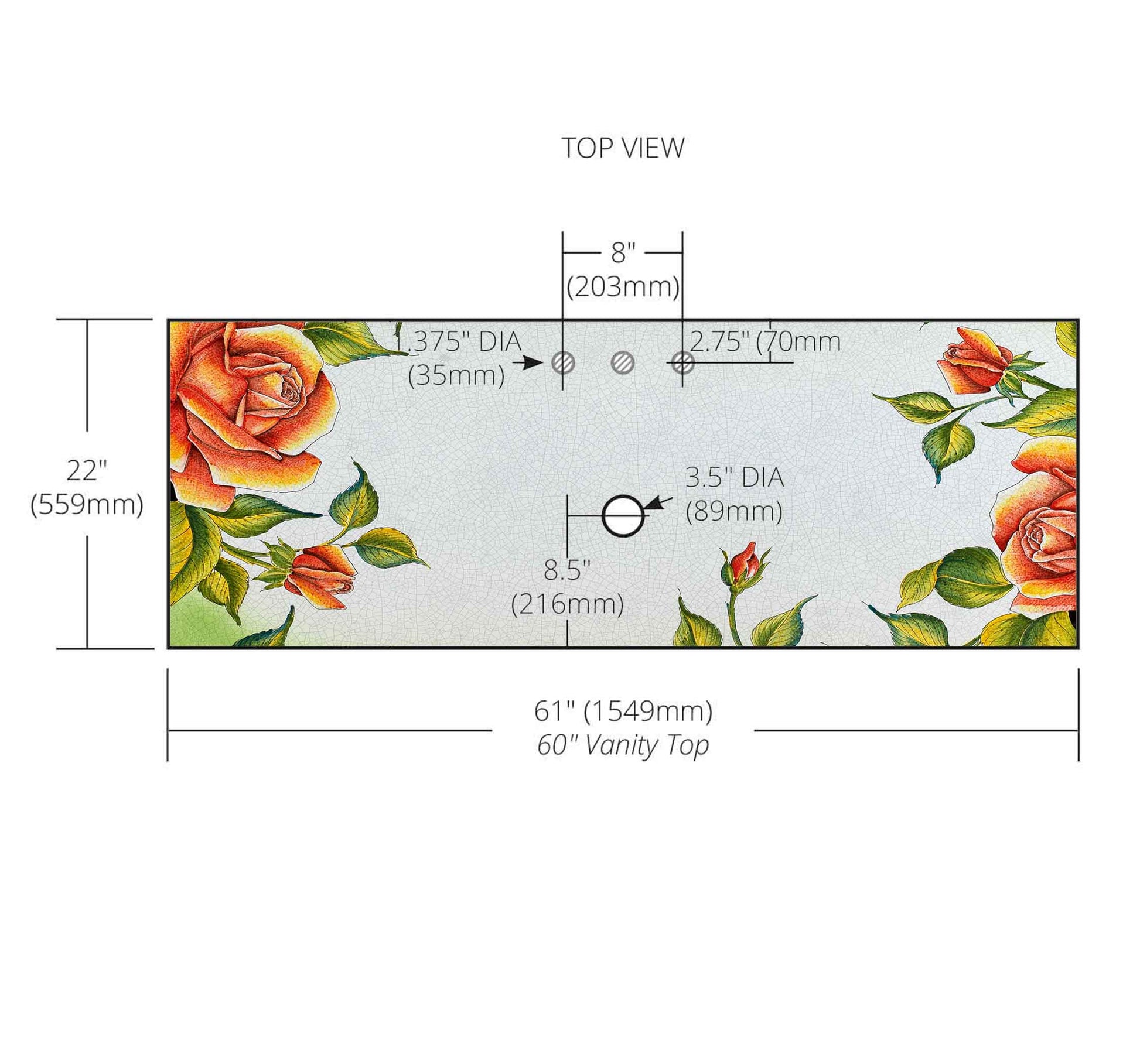 Roses Lava Stone Ceramic Vessel Sink Cutout Vanity Top
