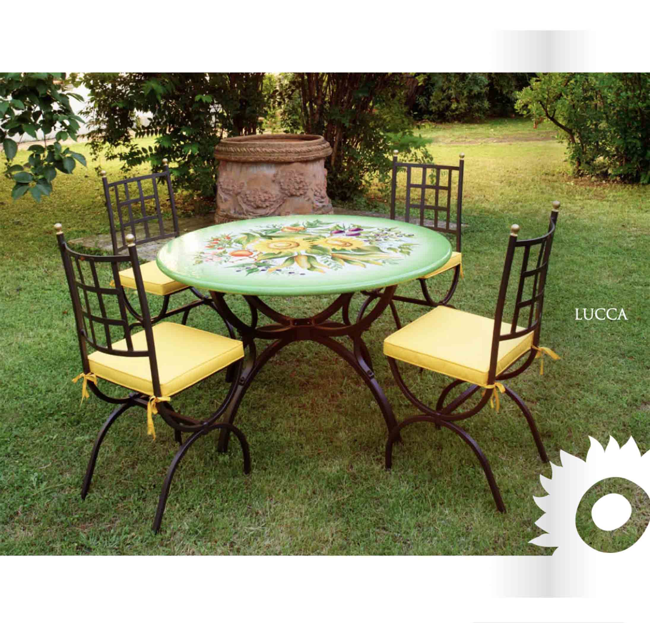 Italian Lucca Round Lava Stone Ceramic Art Table Garden