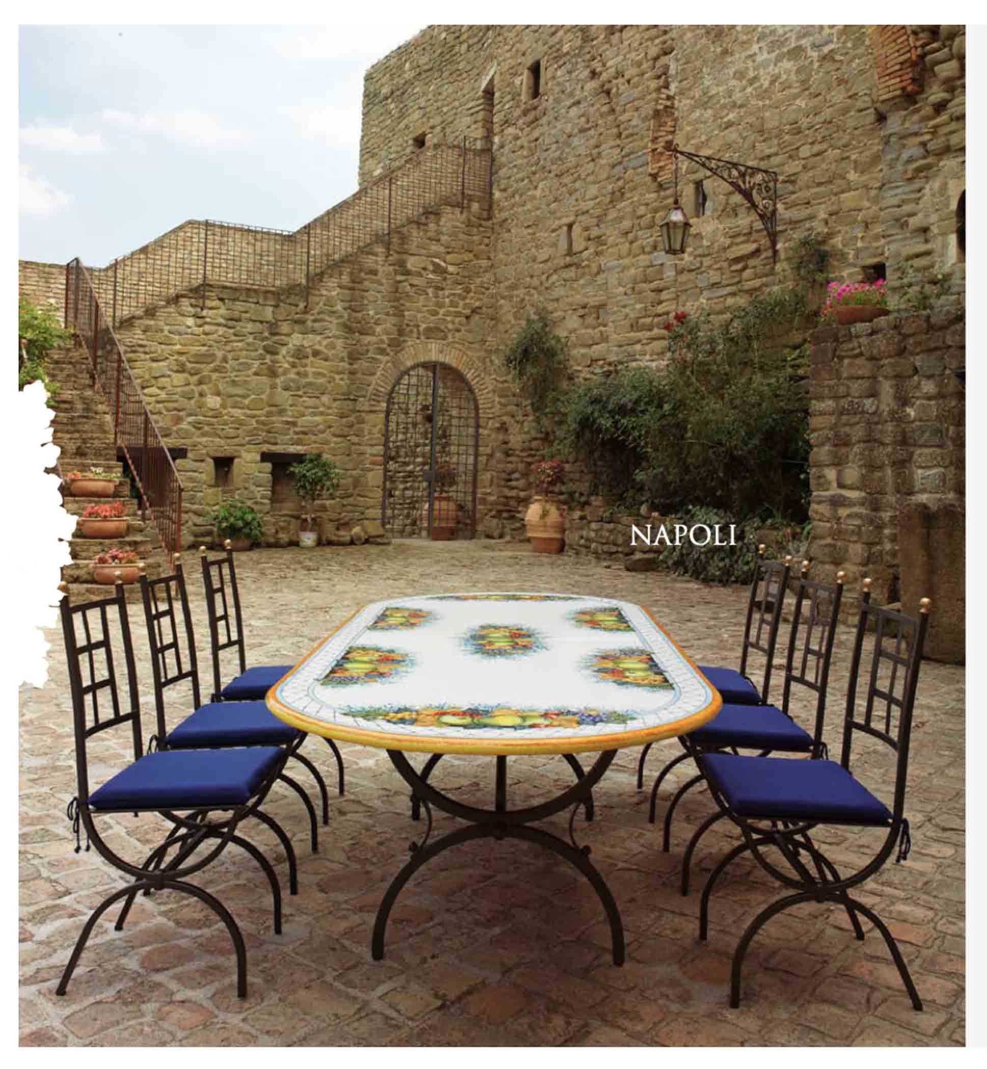 Napoli Fruit Design Handmade Oval Ceramic Table made with Volcanic Lava Stone