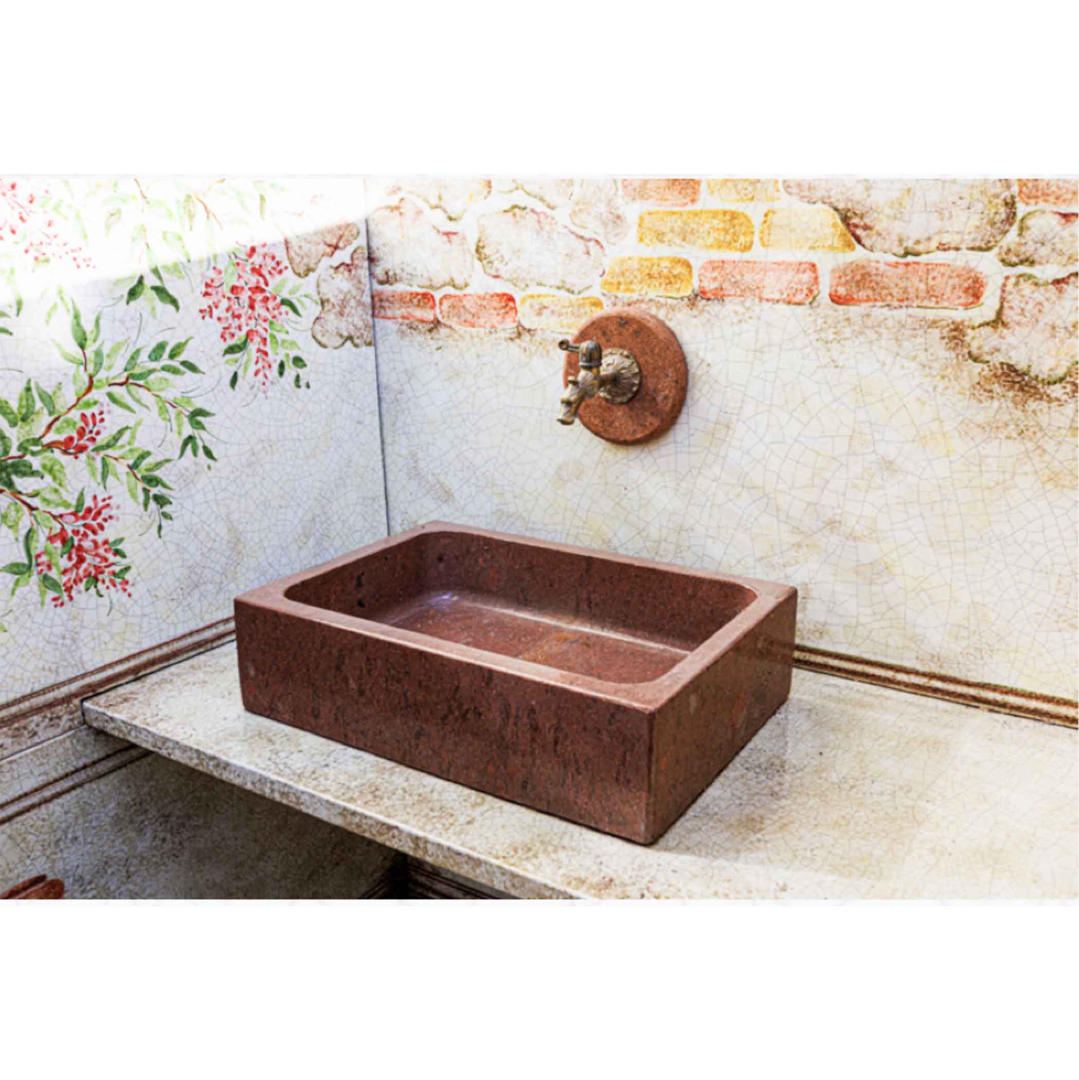 Lava Stone Sink – Rectangular Vessel - Glazed