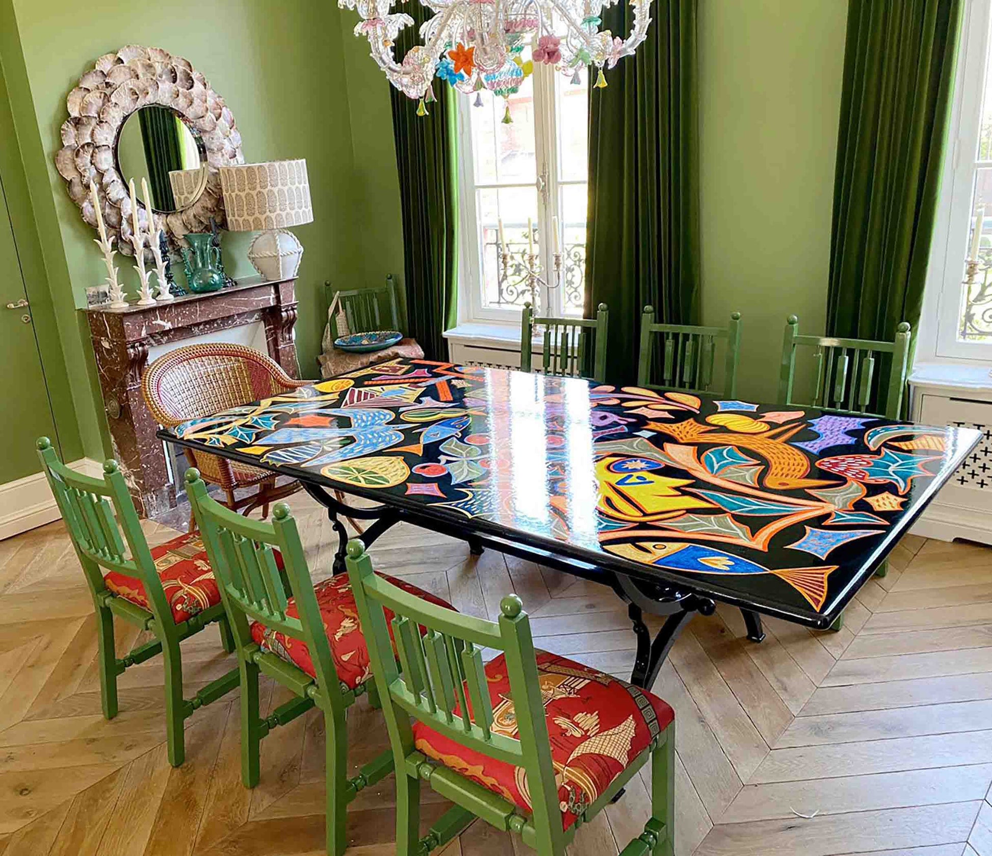 Rectangular Lava Stone Tabletop – Abstract Sea Life