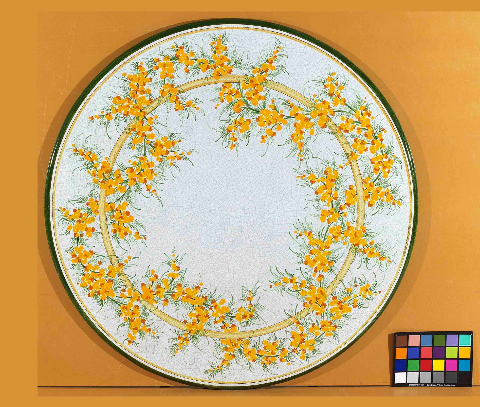 Italian Sanremo Round Lava Stone Ceramic Table with flowers