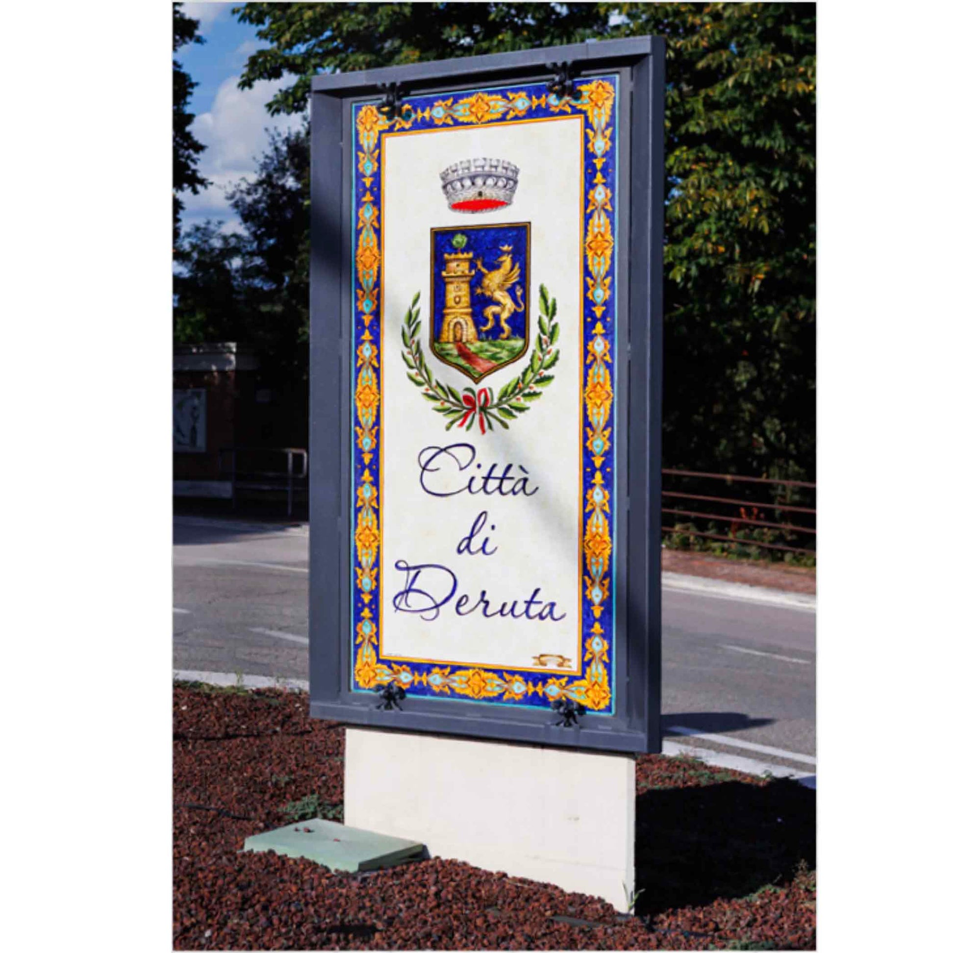 Custom Glazed Lava Stone City Sign Panel