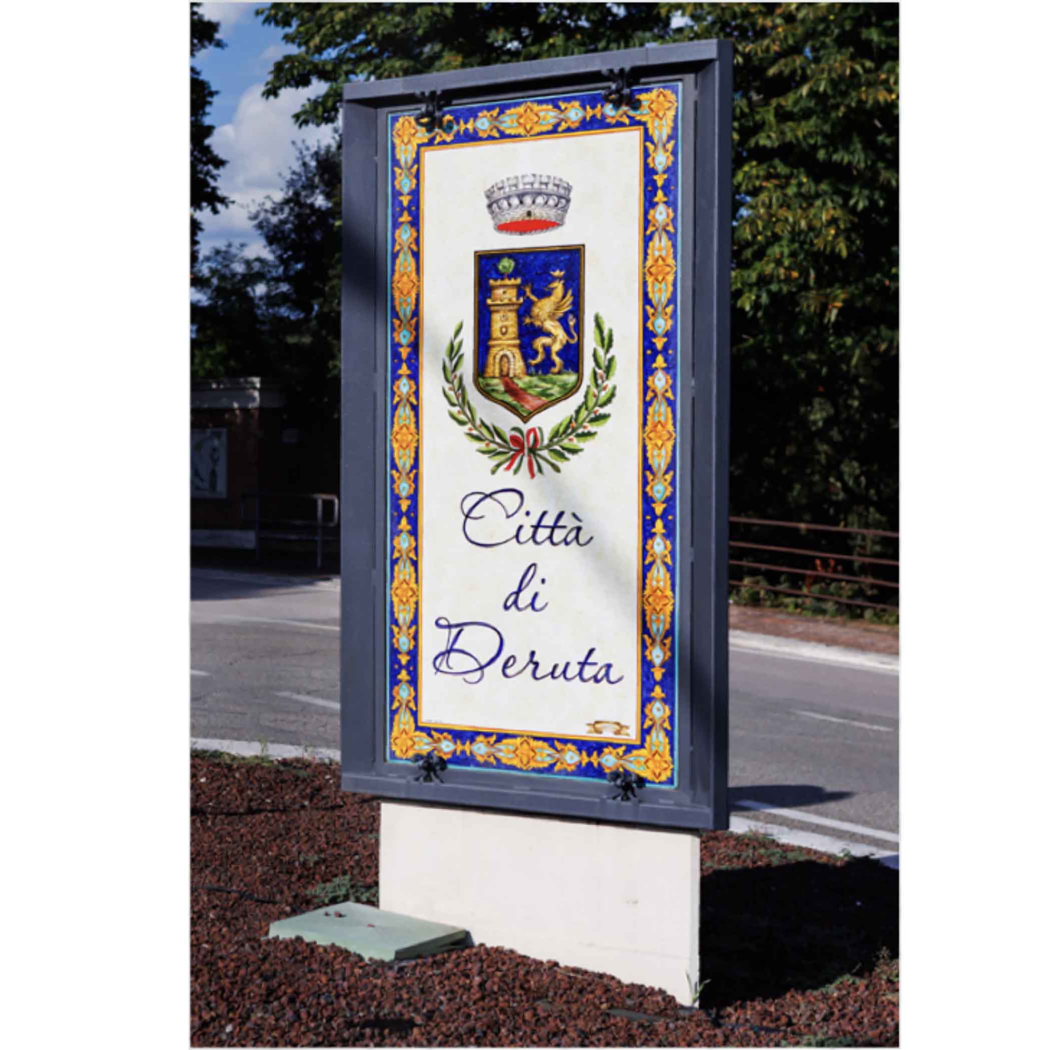 Custom Glazed Lava Stone City Sign Panel