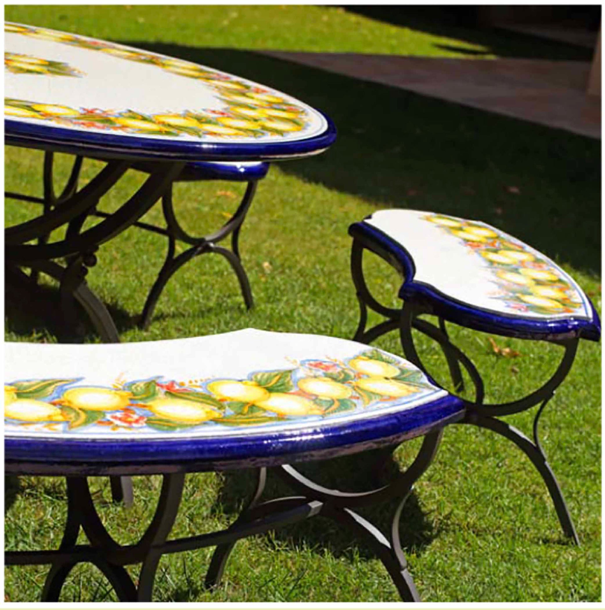 Sorento Italian Lava Stone Ceramic Art Table & Benches
