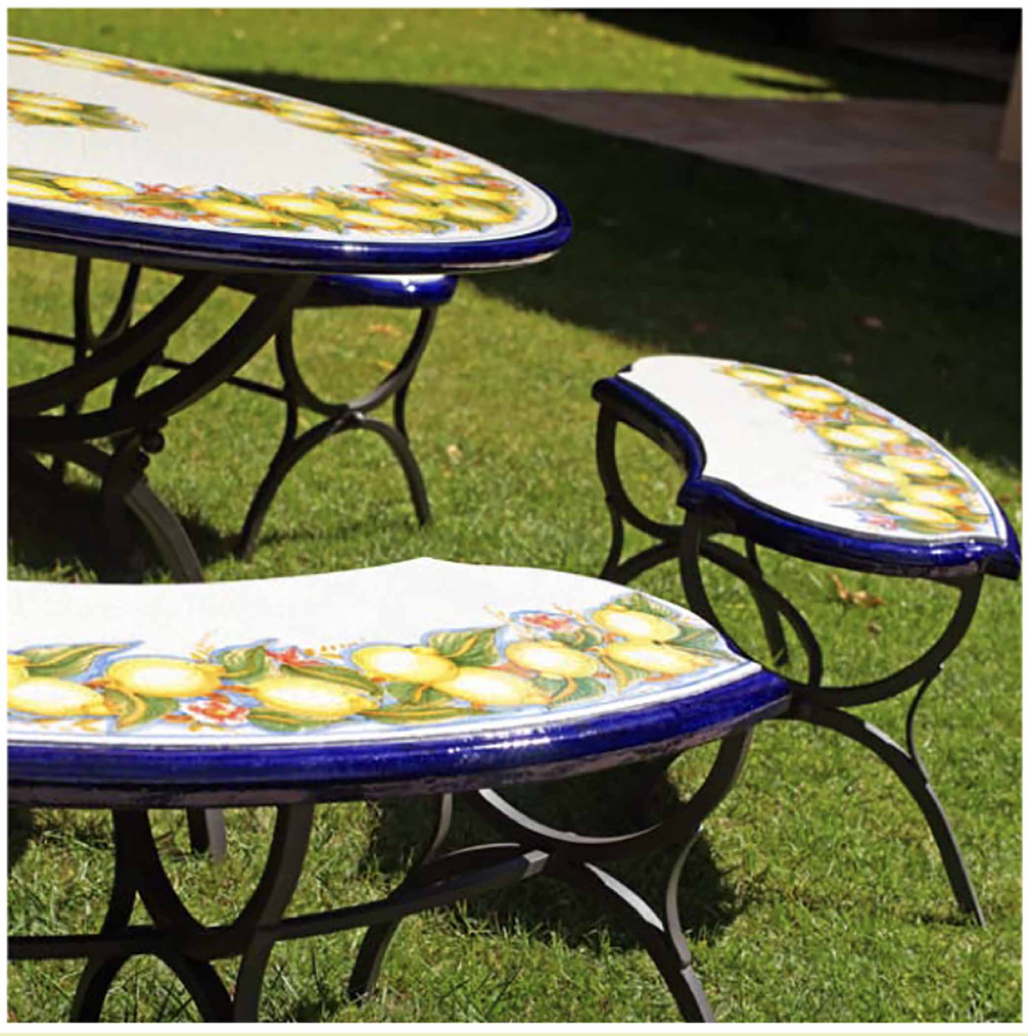Sorento Italian Lava Stone Ceramic Art Table & Benches