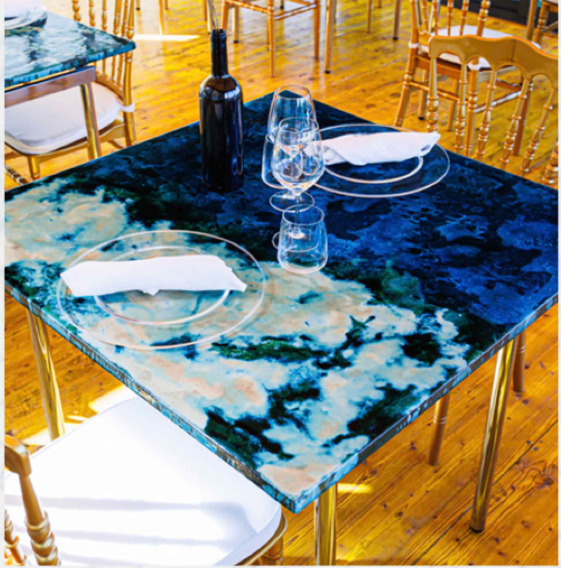 Glazed Square Lava Stone Tabletop - Ocean