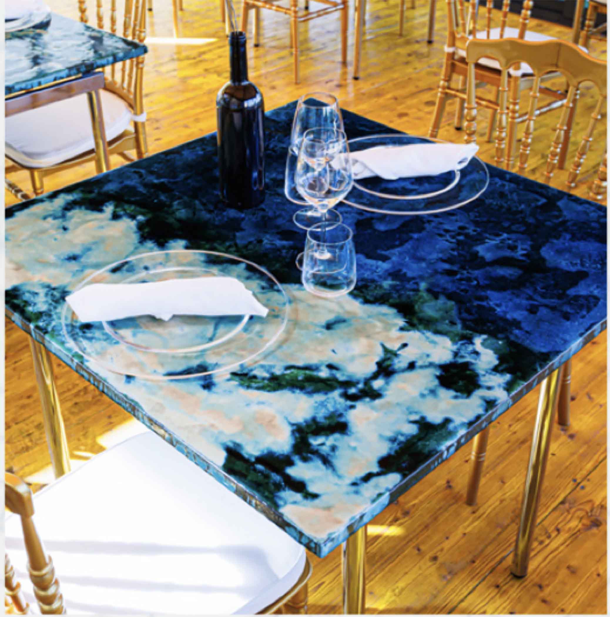 Glazed Square Lava Stone Tabletop - Ocean
