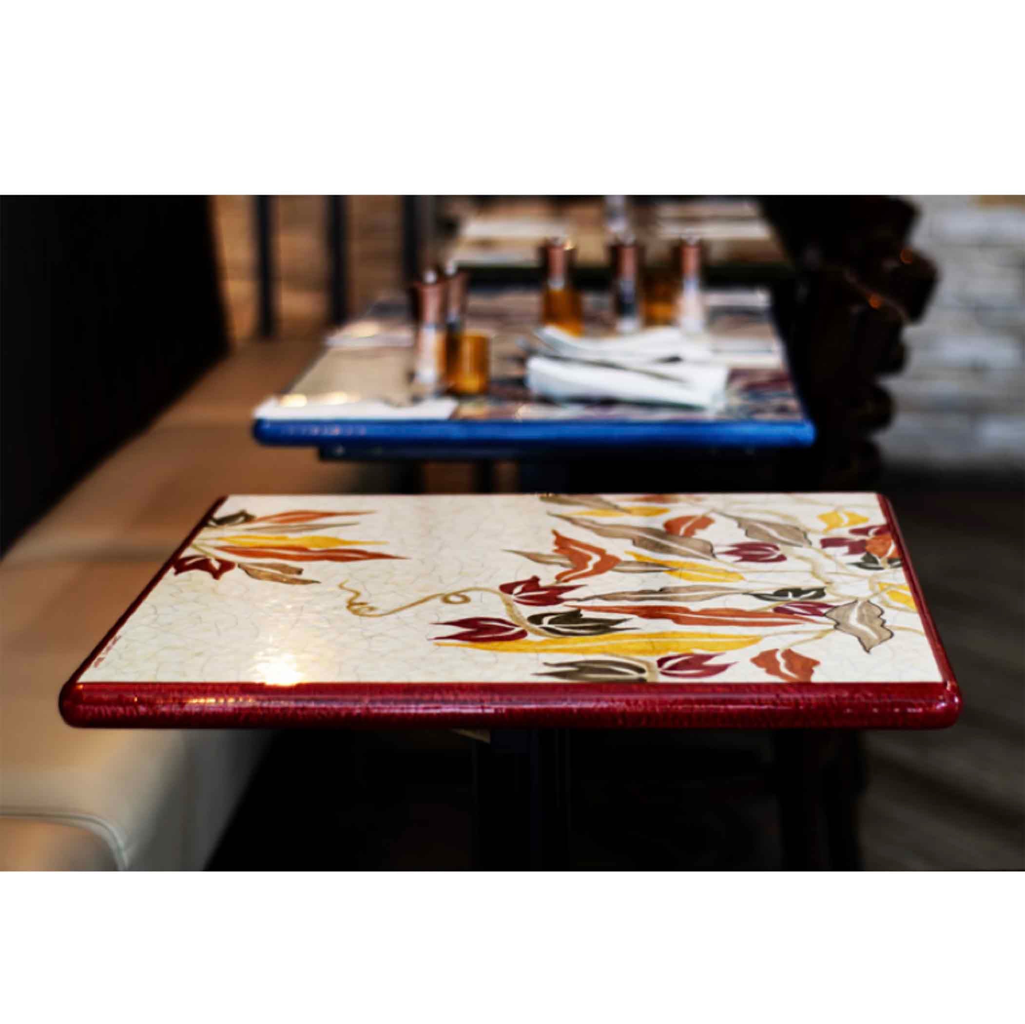 Glazed Square Lava Stone Tabletop - Floral Art