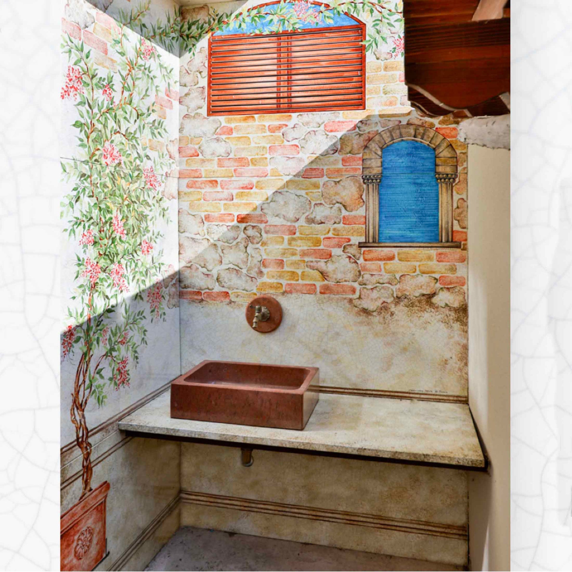 Lava Stone Tiles - Hand Glazed & Painted Floral