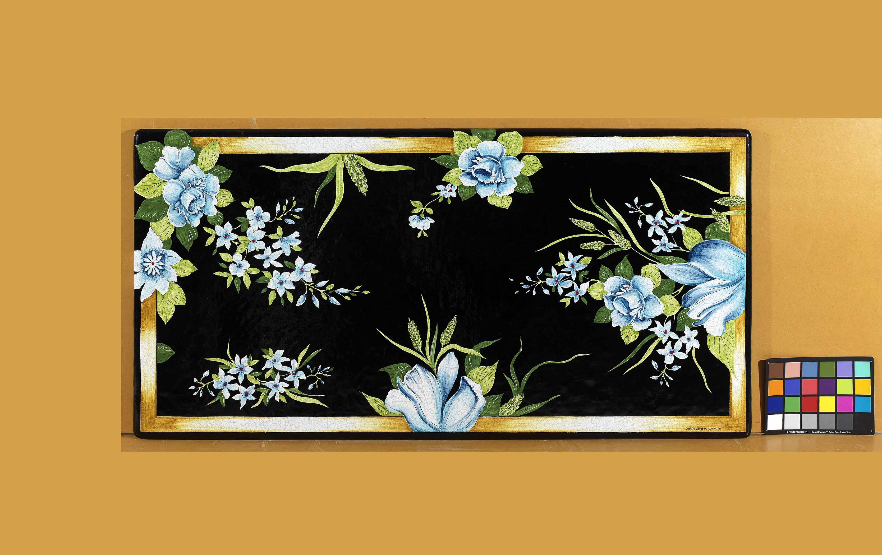 Zara Blue Floral Rectangular Lava Stone Ceramic Table Top
