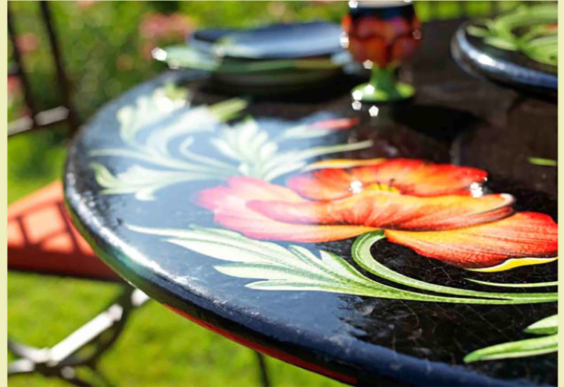 Side profile showing the smooth edge finish and custom thickness choices of a glazed round volcanic stone table top