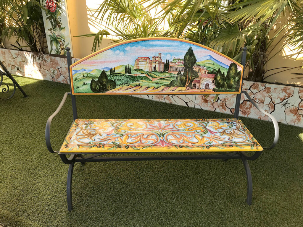 Two Seater Curved Back Lava Stone Bench Toscana